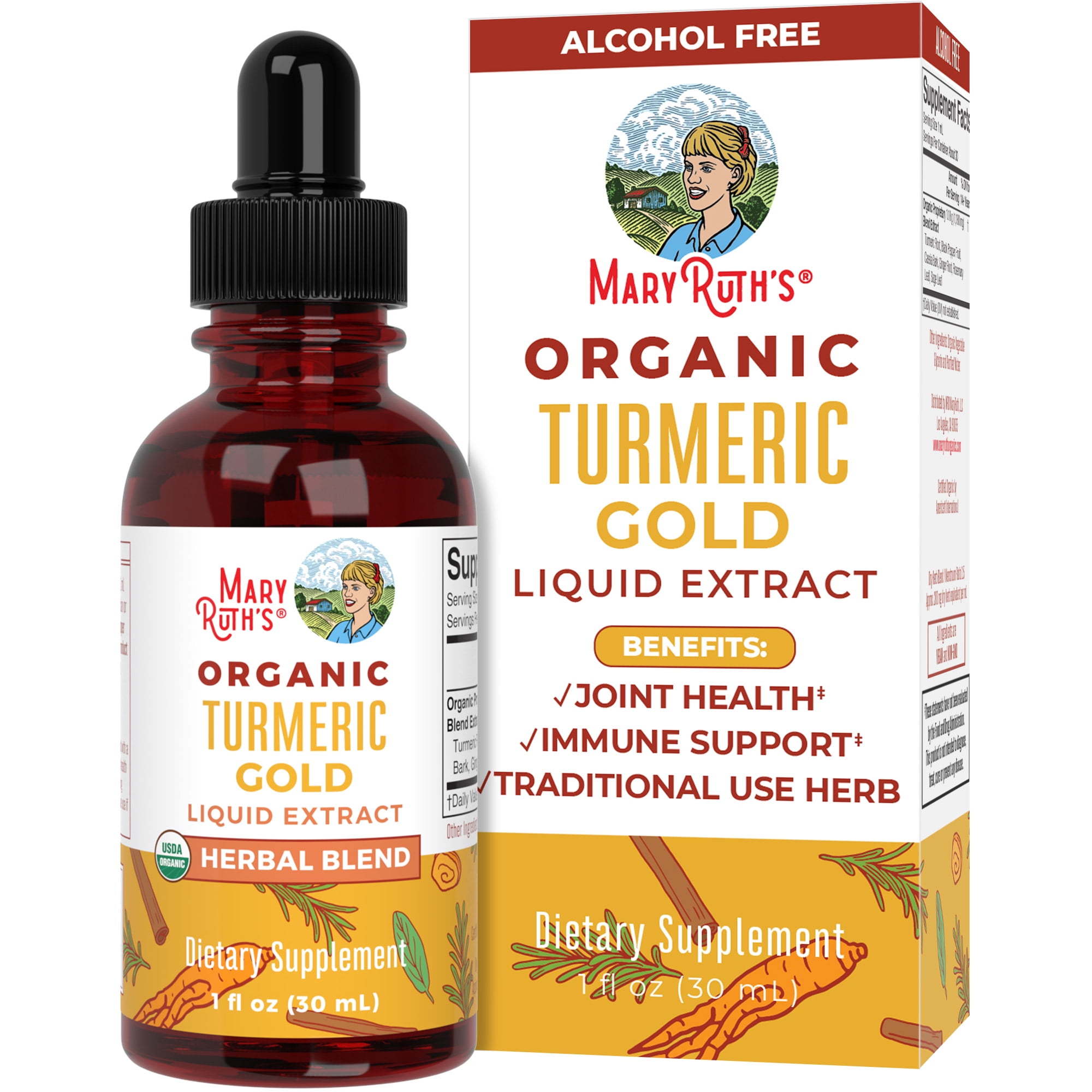 MaryRuth's Organic Turmeric Gold Liquid Drops Herbal Supplement Manage Inflammation