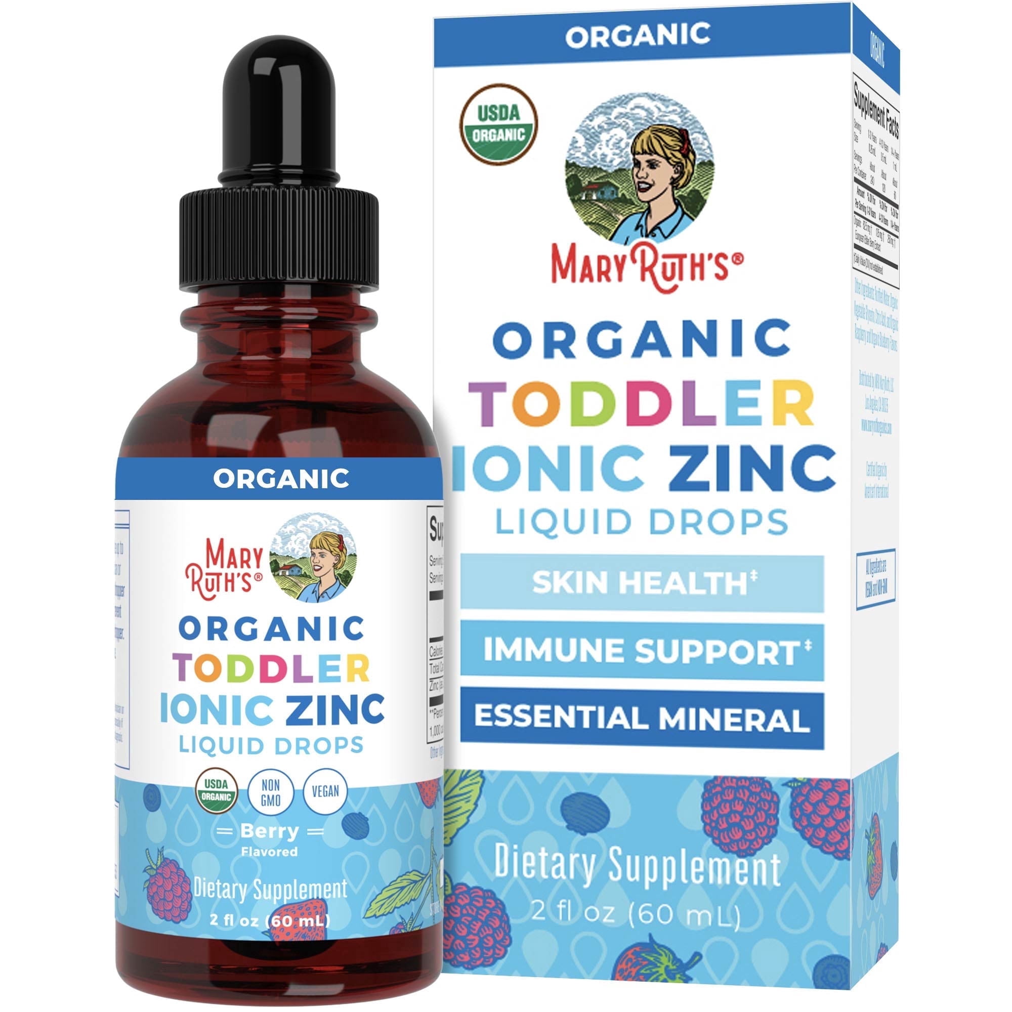 MaryRuth's Liquid Zinc Supplement for Toddlers Ages 1-3, USDA Organic Skin Health Immune Support Vegan Dairy-Free Gluten-Free, Berry Flavor, 2 fl oz