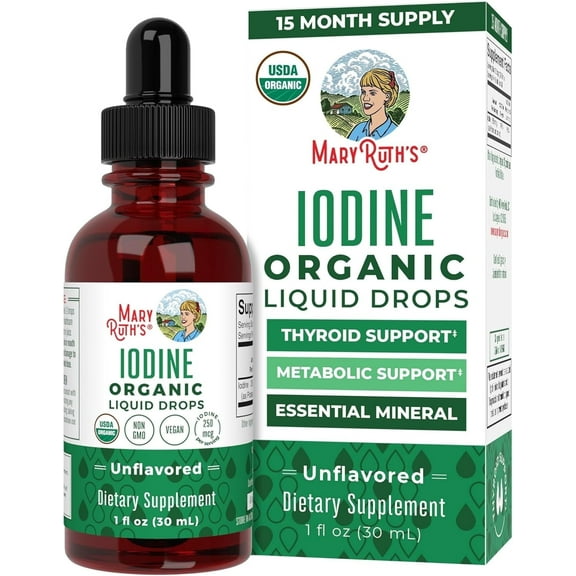 MaryRuth's Iodine Drops, USDA Organic, THYROID Support, 1 Fl Oz, 450 Servings