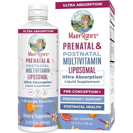 MaryRuth Organics Prenatal & Postnatal Liposomal Multivitamin, Orange Vanilla, Vegan, Non-GMO, 15.22 oz