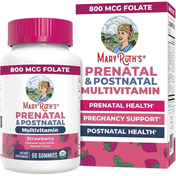 MaryRuth's Prenatal Postnatal Multivitamin Gummies for Women Organic Strawberry Vegan 60 Count