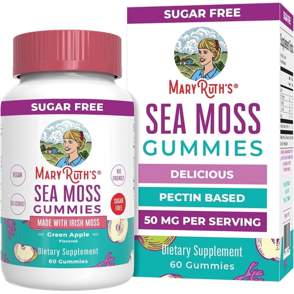 MaryRuth's Sea Moss Gummies Vegan Green Apple Flavor Gut Health Immune Support, Ages 4+, 60 Count