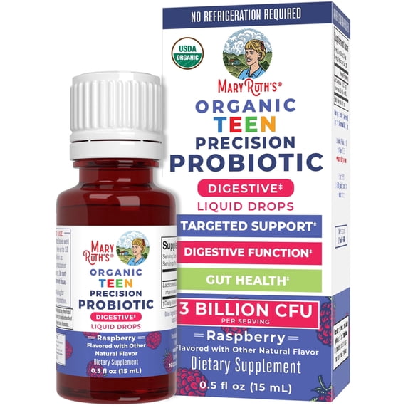 MaryRuth Organics Precision Probiotic Digestion Drops Teen Raspberry Vegan Soy-Free Gluten-Free 0.5 fl oz