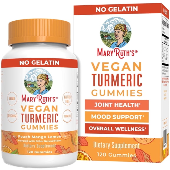 MaryRuth's Turmeric Gummies with Curcumin, Vegan, Non-GMO, Gluten Free, Peach, Mango & Lemon, Unisex, Adults 18+, 120 Count