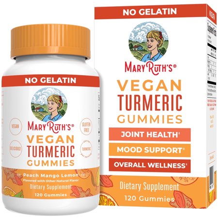 MaryRuth's Turmeric Gummies Gummy with Curcumin, Joint Health, Vegan, Non-GMO, Gluten Free, Peach Mango Lemon, Unisex, Adults 18+, 120 Count