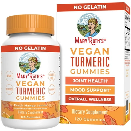 MaryRuth's Turmeric Gummies with Curcumin, Vegan, Non-GMO, Gluten Free, Peach, Mango & Lemon, 120 Count