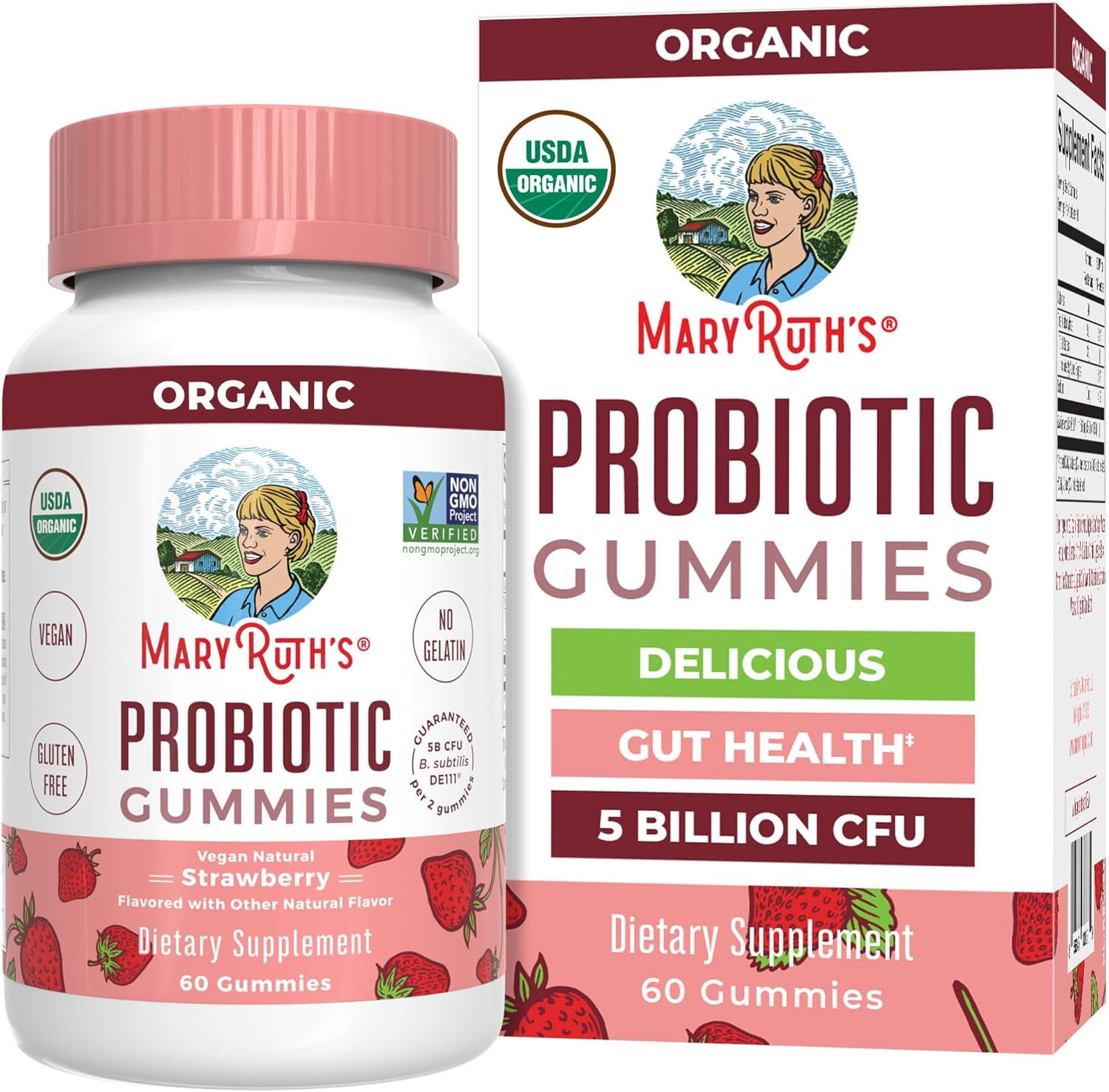 MaryRuth's USDA Organic Probiotic Gummies for Digestive Health & Well-Being, 60 Count