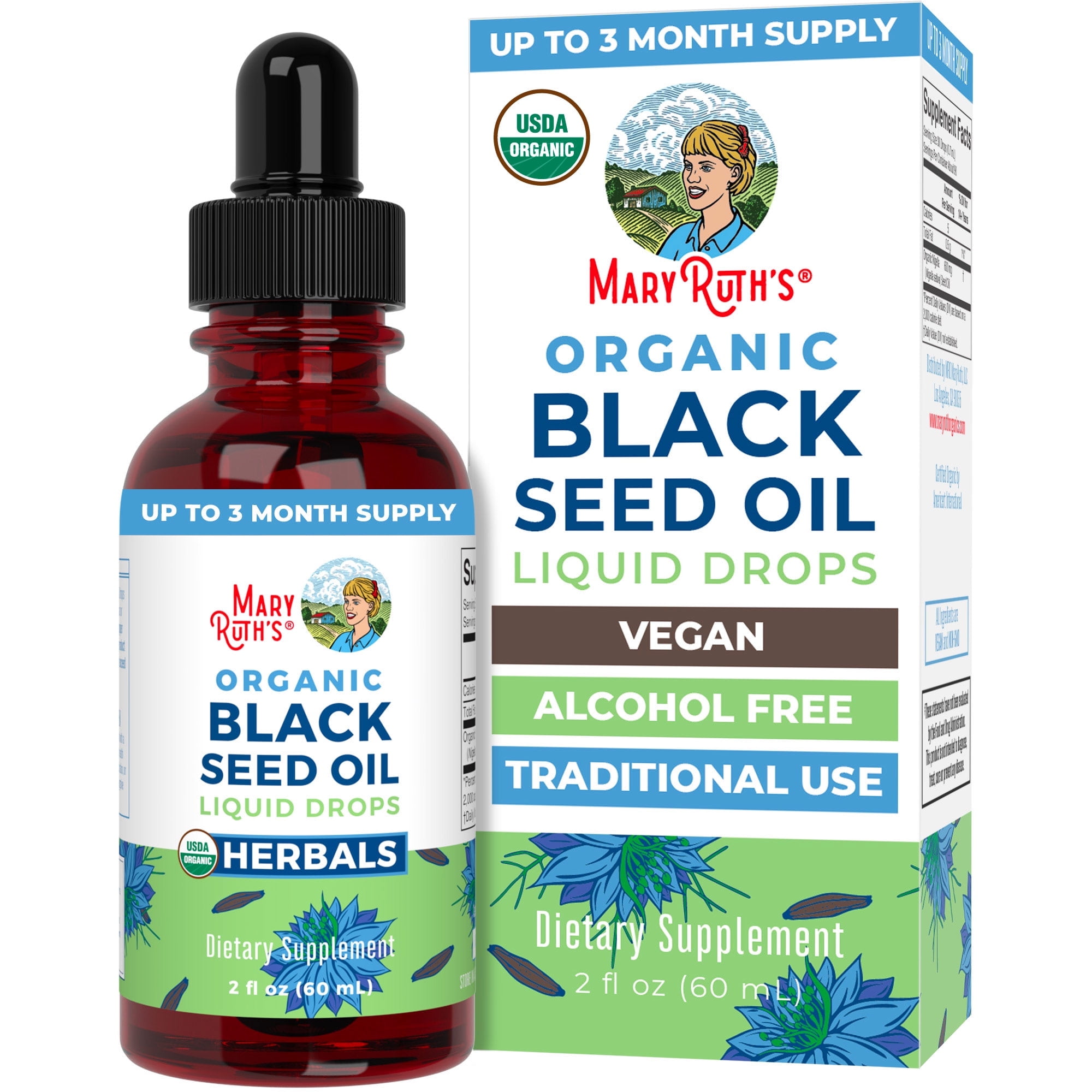 MaryRuth's USDA Organic Black Seed Oil Drops, Alcohol Free, Non-GMO, Gluten Free, Immune Support, 2 fl oz