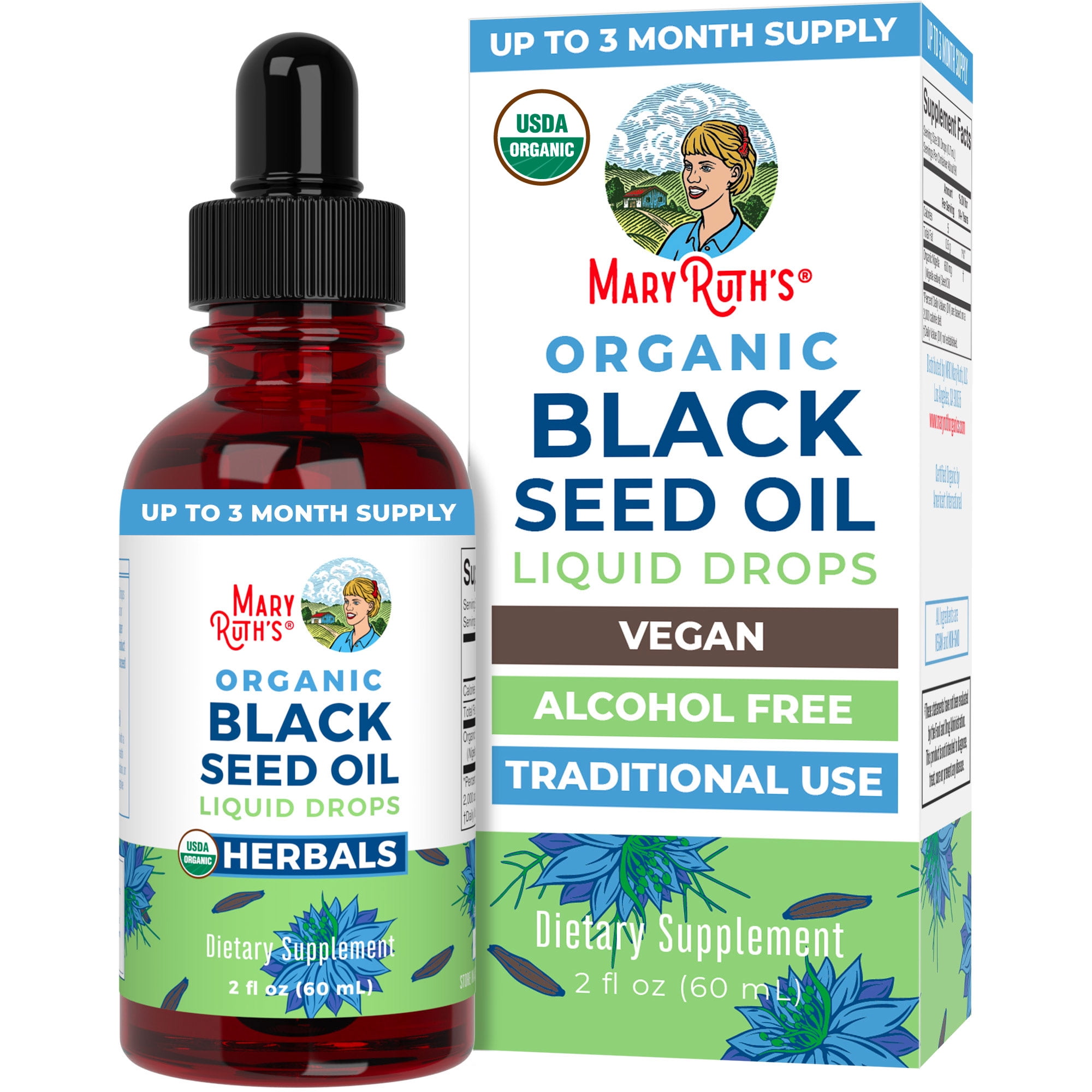 MaryRuth's USDA Organic Black Seed Oil Drops, Alcohol Free, Non-GMO, Gluten Free, Immune Support, 2 fl oz