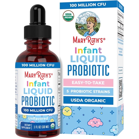 MaryRuth's Organic Infant Liquid Probiotic Drops, 100 Million CFU, 125 Servings, Dairy-Free, Gluten-Free, Vegan, 1 oz