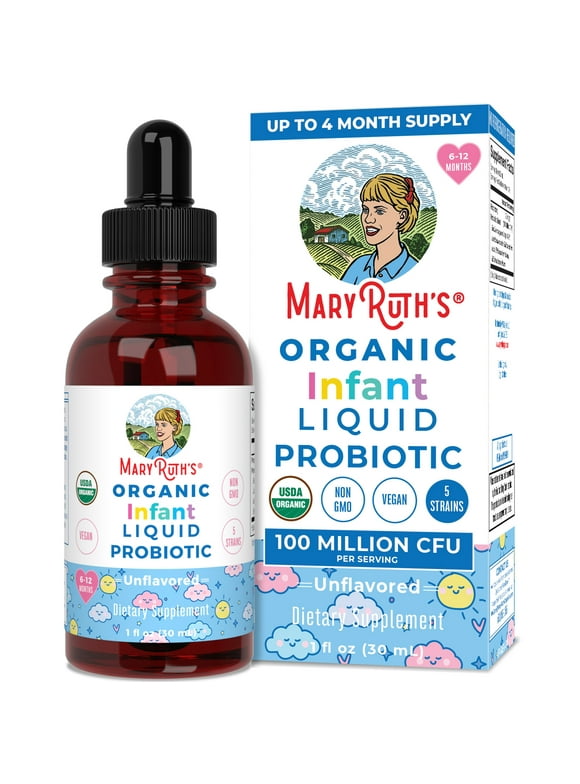 MaryRuth Organics USDA Organic Infant Liquid Probiotic Drops | Baby Essentials | Probiotics for Infants | Baby Probiotic Drops | Proprietary Probiotic Blend | Vegan | Non GMO | 125 Servings