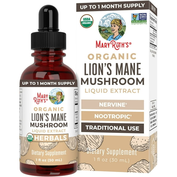 MaryRuth's USDA Organic Lion’s Mane Mushroom Liquid Drops Nootropic Herbal Supplement Vegan, Unisex, Non-GMO 1 fl oz / 30 ml