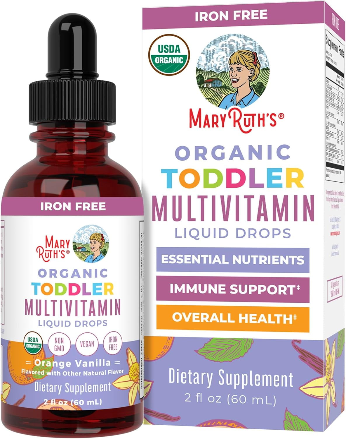 MaryRuth Organics Kids Multivitamin for Toddlers | USDA Organic | Toddler Vitamins Liquid Drops for Kids Ages 1-3 | Toddler Immune Support & Overall Wellness | Vegan | Non-GMO | Gluten Free | 2 Fl Oz