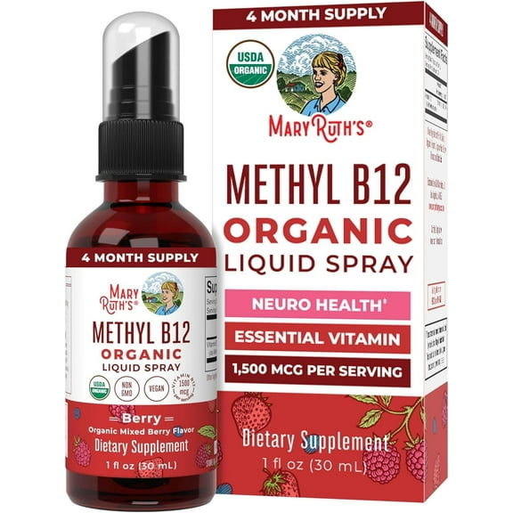 MaryRuth's USDA Organic Vitamin B12 Liquid Spray, Energy Support, Vegan, Non-GMO, 1 fl oz
