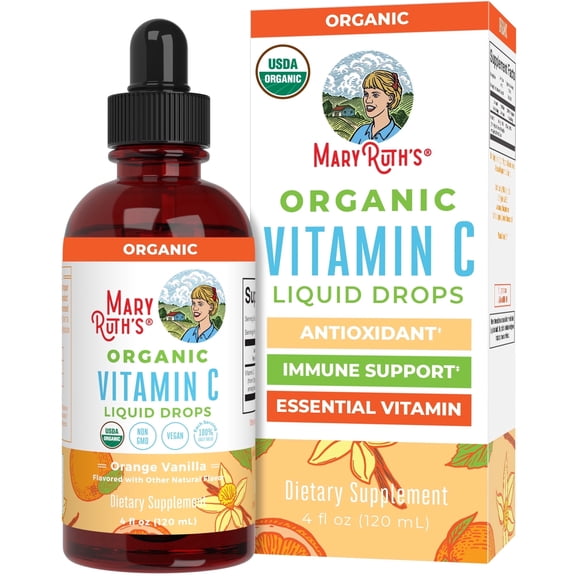 MaryRuth's Vitamin C Liquid Drops USDA Organic Orange Vanilla Flavor Vegan Non-GMO Acerola Fruit Extract 4 fl oz