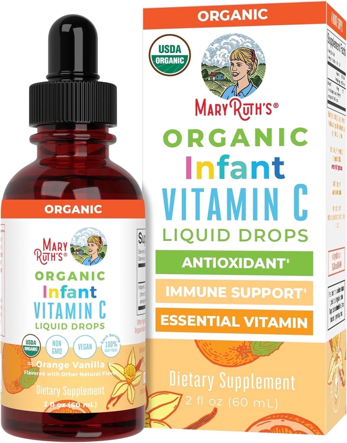 MaryRuth's Infant Vitamin C Liquid Drops for Babies 6-12 Months Overall Health USDA Organic Vegan Non-GMO Orange Vanilla Flavor Unisex, 2 fl oz