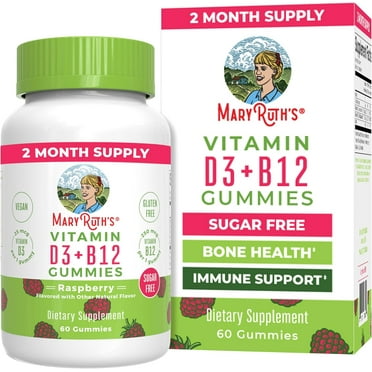 MaryRuth's Vitamin D3 B12 Gummies Bone Health & Immune Support Sugar Free, Vegan Raspberry (60 Gummies)
