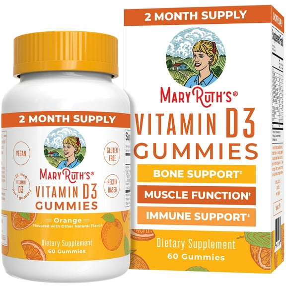 MaryRuth's Vegan Gummy Vitamin D3 Supplements, Non-GMO, Certified, 60 Count