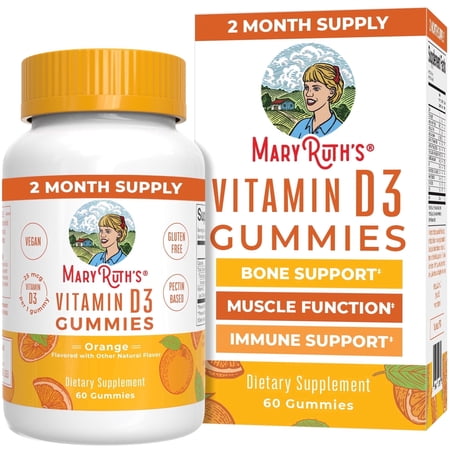 MaryRuth's Vitamin D3 Gummies Orange Vegan Gluten-Free Bone and Joint Health Unisex 60 Count