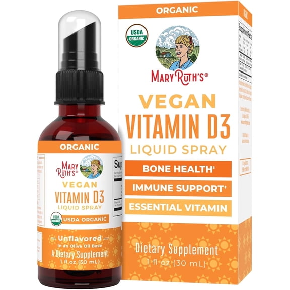 MaryRuth's USDA Organic Vitamin D3 Spray, Bone Health, Immune Support, Vegan, Gluten-Free, Unisex, 1 fl oz