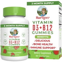 MaryRuth's Vitamin D3   B12 Gummies for Adults & Kids, Strawberry Flavor, Vegan, Non-GMO, 60 Servings