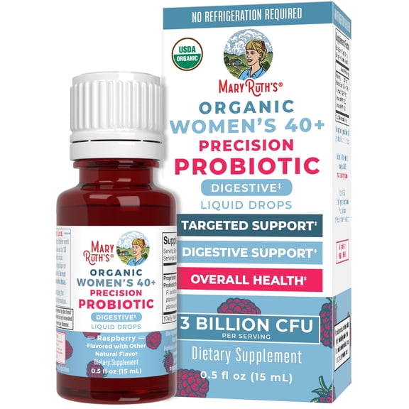 MaryRuth Organics Probiotic Digestion Drops, Women's 40+ Precision Probiotic, Raspberry Flavor, 0.5 fl oz