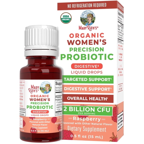 MaryRuth Organics Precision Probiotic Digestion Drops for Women's Digestive Health, Raspberry, 0.5 fl oz