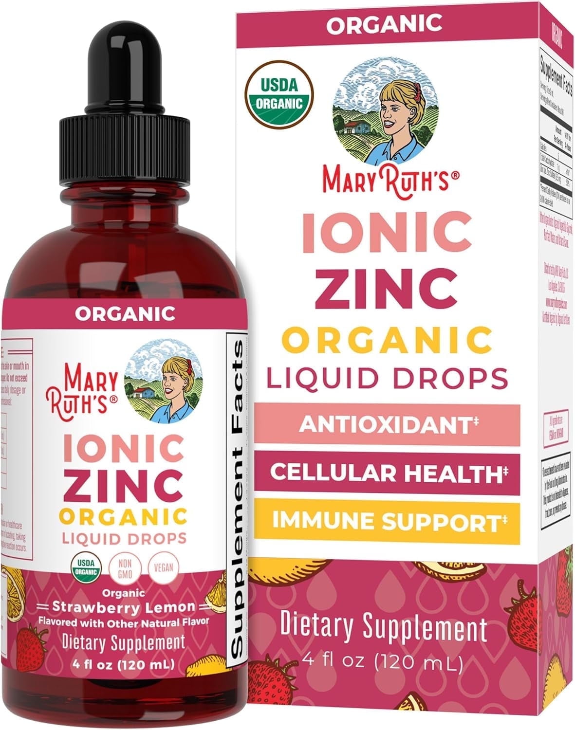 MaryRuth's Liquid Zinc Supplement for Immunity Support, Strawberry Lemon, Unisex, 4 Fl Oz Non-GMO