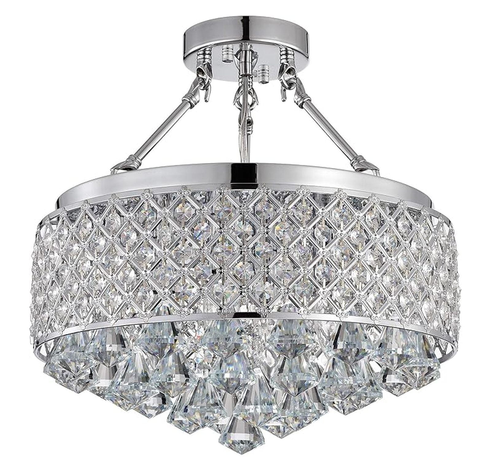 Marya 4-Light Finish Round Metal Shade Crystal Chandelier Semi-Flush Mount Ceiling Fixture for Bedroom, Hallway, Closet, Entryway, Stairs