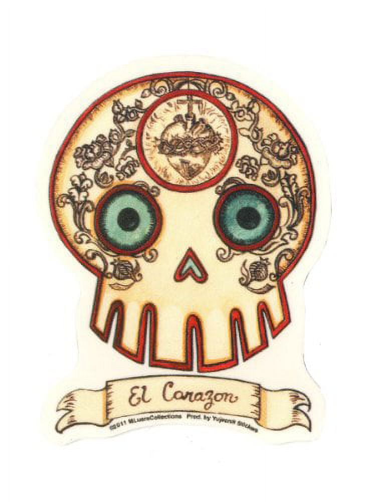 OFFICIALLY LICENSED ORIGINAL ARTWORK INC Maryann Luera - El Corazon Loteria Day of the Dead Skull - Vinyl Sticker Decal