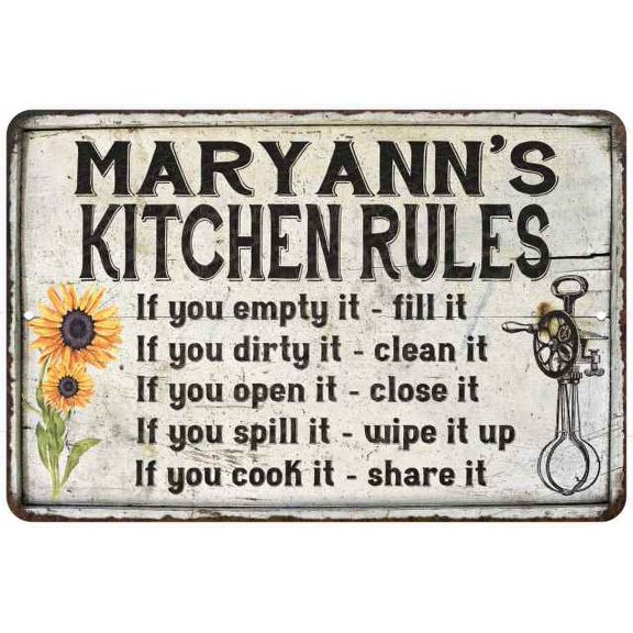 Maryann's Kitchen Rules Chic Sign Vintage Décor 8 x 12 Matte Finish Metal 108120032348