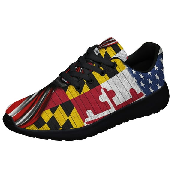Maryland And American flag Shoes Sneakers for Women Men Black Size 8