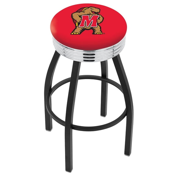 Maryland Terrapins 30" Black Wrinkle Swivel Bar Stool with Chrome Ribbed Ring
