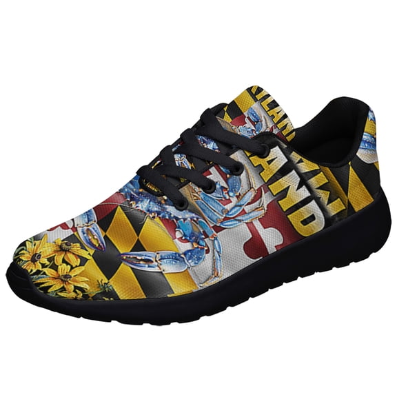 Maryland Blue Crab with Black Eyed Susan Flowers Shoes Sneakers for Women Men Black Size 3.5