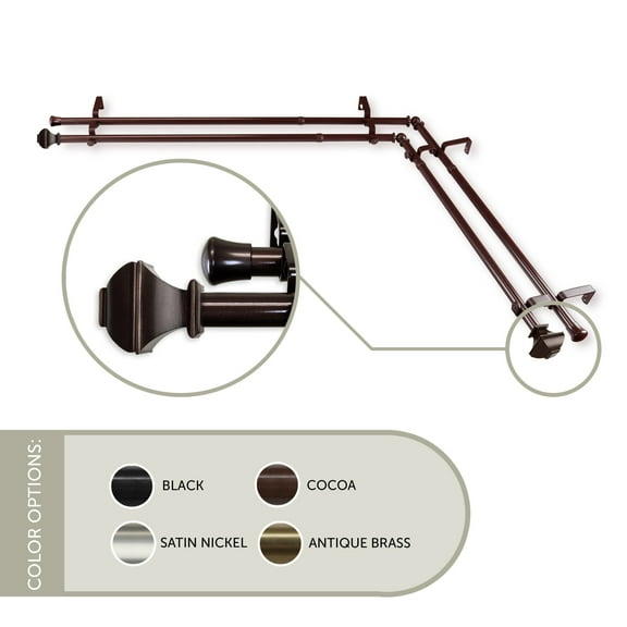 Maryland Double Corner Window Curtain Rod 13/16 inch 66-120" - Cocoa