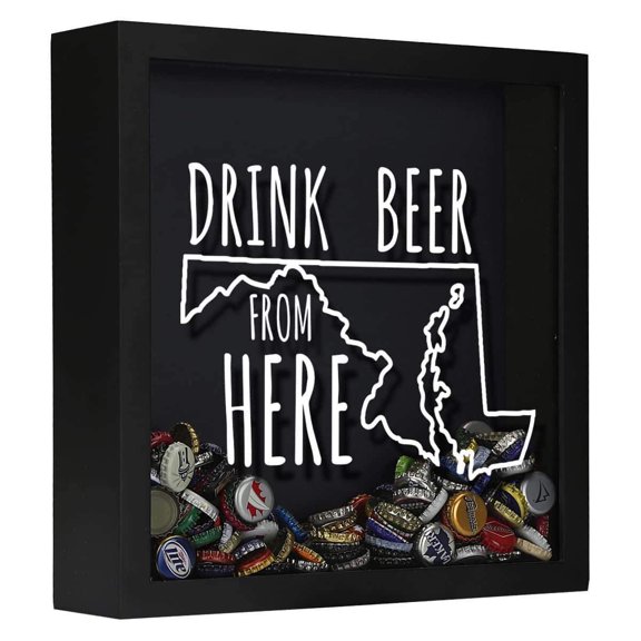 Torched Maryland Drink Beer Shadow Box Wall Mount Decor 13"x13"x3" Black