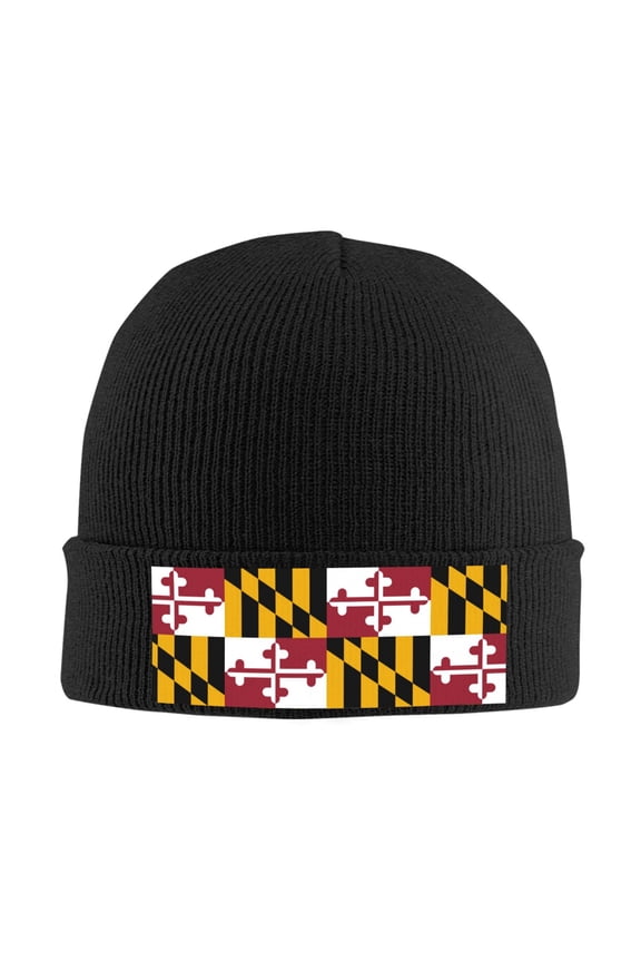 Maryland-Flag Beanie Hat Knit Hat Skull Cap for Men Women Winter Hat Black