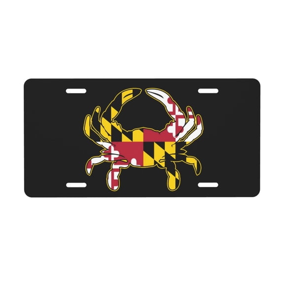 Maryland Flag Crab License Plate with 4 Holes,Novelty Aluminum Metal Car Plate Vanity Tag Decorative Car Front Accessories for Women Men,6x12 Inches