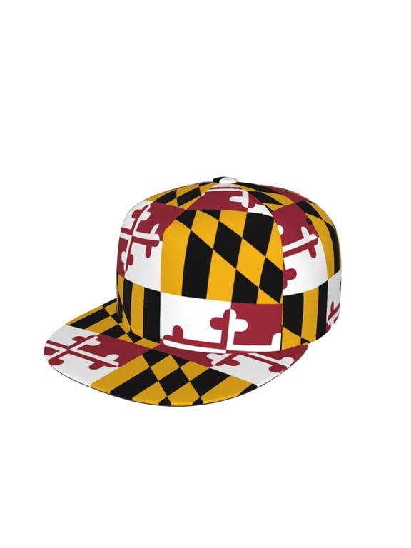 Maryland-Flag Flat Brim Trucker Cap Adjustable Snapback Hat For Men Women