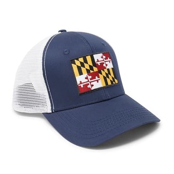 Maryland Flag Hat for Men and Women – The Free State Snapback Trucker Baseball Cap by International Tie (Navy/White)