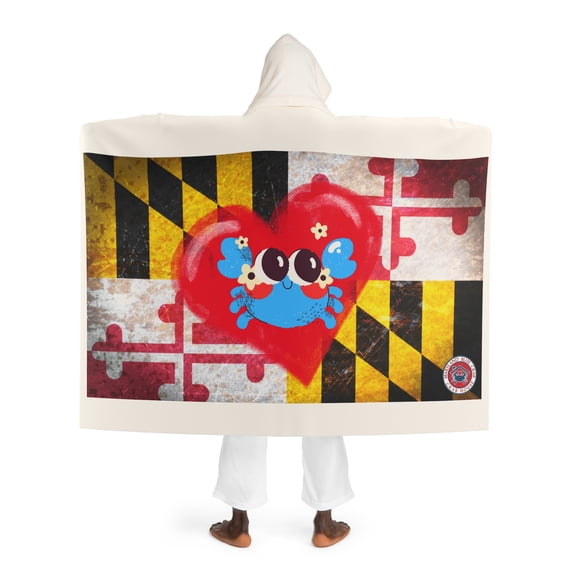 Maryland Flag Love Crab Hooded Sherpa Fleece Blanket