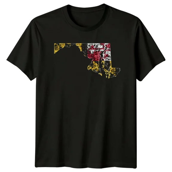 Maryland Flag Map Landmarks Mens T-Shirt Womens Tee Graphic Unisex Top