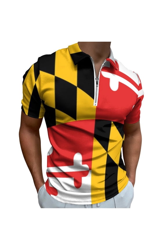 Maryland Flag Men Zipper T-shirt Summer Casual Short Sleeve T-shirt Top