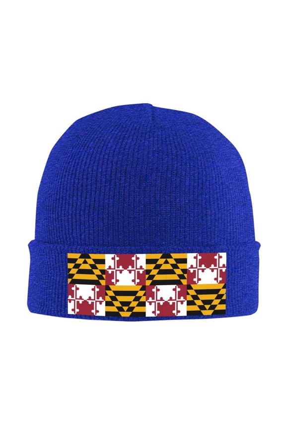 Maryland-Flag Pattern Beanie Hat Knit Hat Skull Cap for Men Women Winter Hat Blue