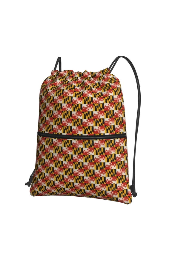 Maryland Flag Pattern Drawstring Backpack Bag Water Resistant Yoga Shopping Cinch Bag Sackpack For Men Women