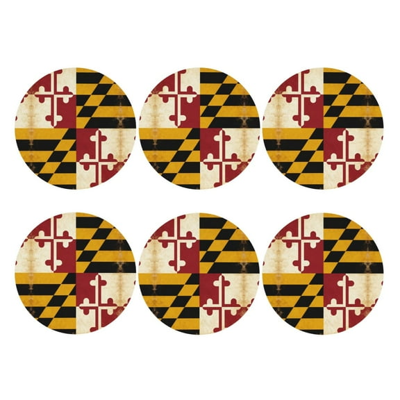 Maryland-Flag Pattern Leather Drink Coasters for Drinks (6 Pack) for Tabletop Protection Round Shape