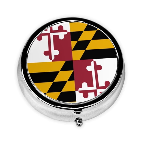 Maryland-Flag Pattern Round Pill Box Small Pill Case For Purse Pocket Medicine Organizer Travel Pillbox Portable Pill Container