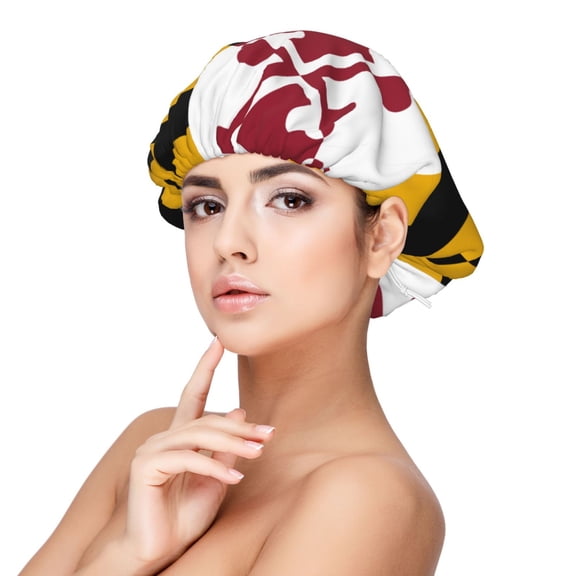 Maryland-Flag Pattern Sleep Cap Satin Bonnet Sleeping Hat Soft Elastic Night Hair Cover For Women