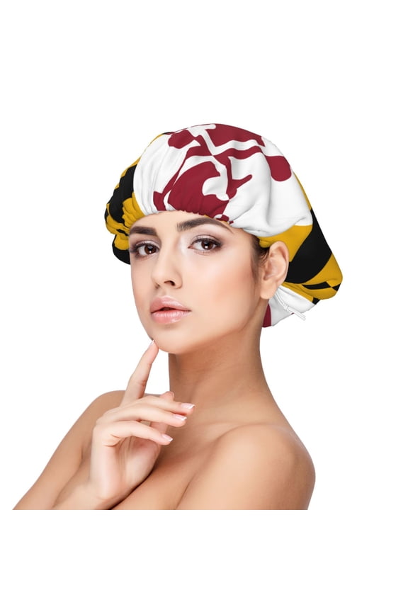 Maryland-Flag Pattern Sleep Cap Satin Bonnet Sleeping Hat Soft Elastic Night Hair Cover For Women
