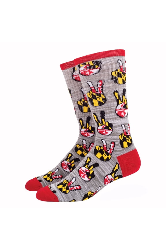 Maryland Flag Peace Sign Fingers Crew Socks
